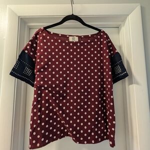 Elegant Burgundy and Navy Polka Dot Blouse